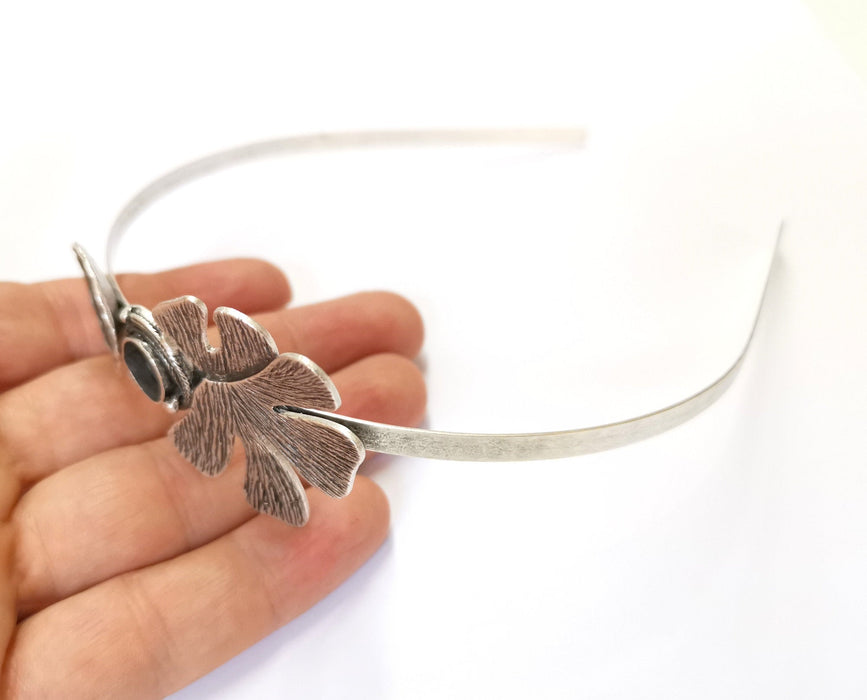 Leaf Crown Headband Base Blanks Circlet Settings Antique Silver Plated Brass Adjustable (10mm Bezel Size)  G19564