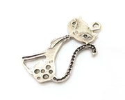 2 Cat Charms Antique Silver Plated Charms (56x29mm)  G19106