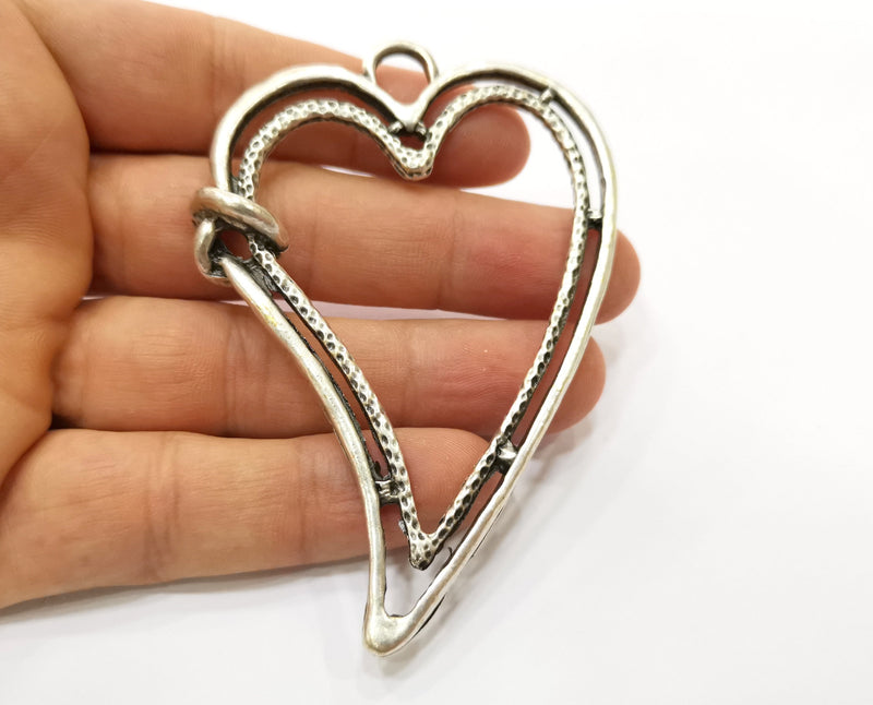 Silver Heart Pendant Antique Silver Plated Pendant (88x61mm)  G19109