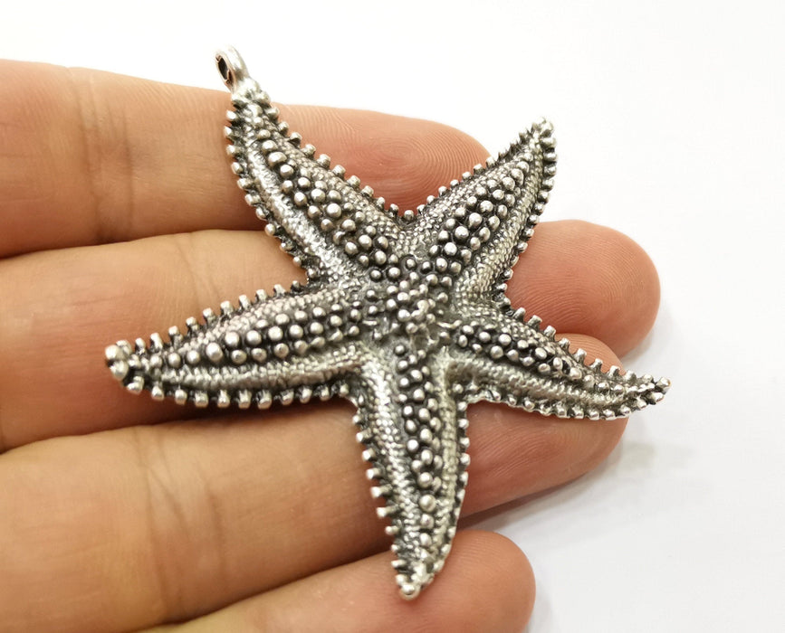 Silver Starfish Pendant Antique Silver Plated Pendant (62x60mm)  G19111