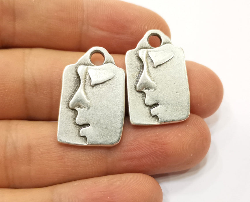 2 Silver Face Pendant Antique Silver Plated Pendant (27x17mm)  G19116