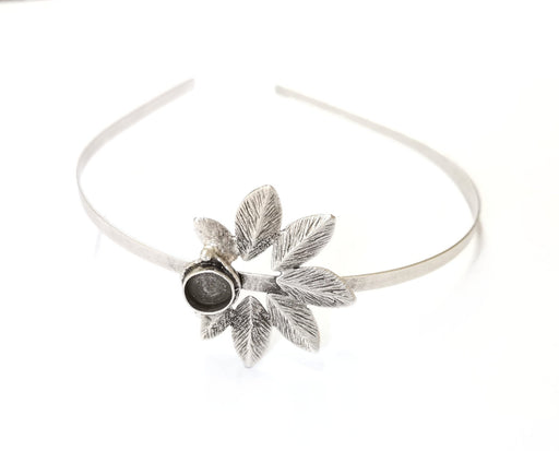 Leaf Crown Headband Base Blanks Circlet Settings Antique Silver Plated Brass Adjustable (10mm Bezel Size)  G19565