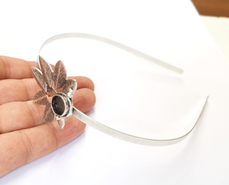 Leaf Crown Headband Base Blanks Circlet Settings Antique Silver Plated Brass Adjustable (10mm Bezel Size)  G19565