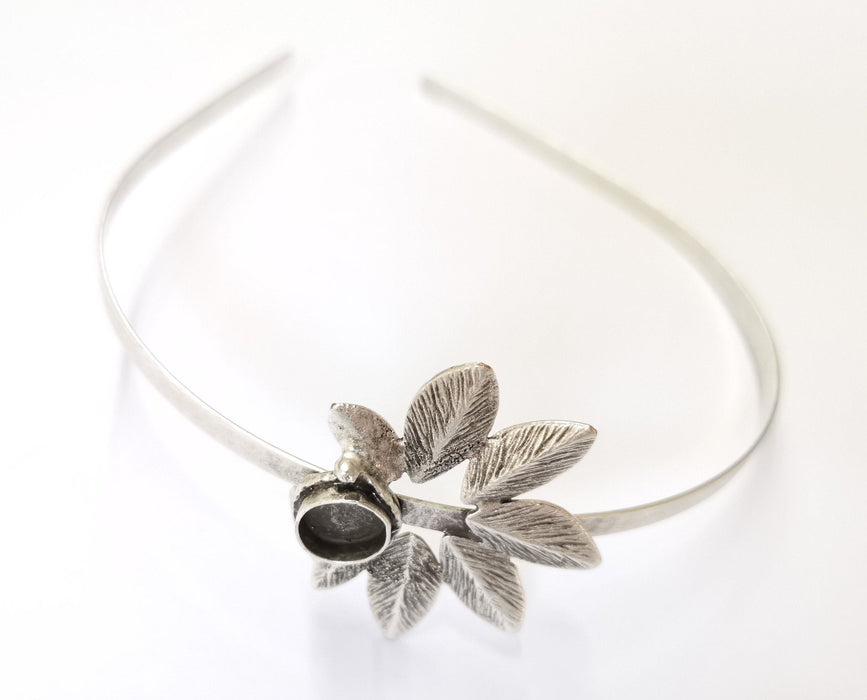 Leaf Crown Headband Base Blanks Circlet Settings Antique Silver Plated Brass Adjustable (10mm Bezel Size)  G19565