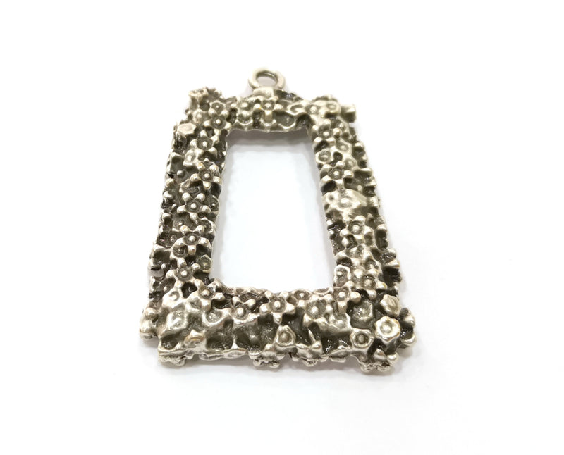 Silver Flower Frame Pendant Antique Silver Plated Pendant (49x35mm)  G19128