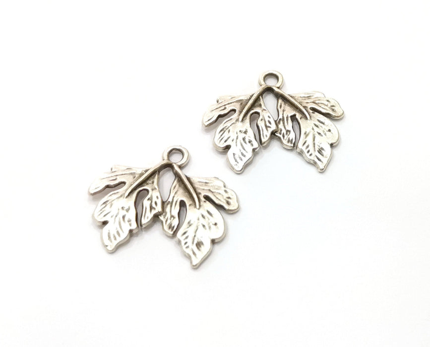 8 Silver Leaf Charms Antique Silver Plated Charms (19x22mm) G19133