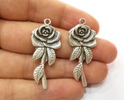 2 Silver Rose Charms Antique Silver Plated Charms (42x18mm) G19134