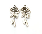 2 Silver Rose Charms Antique Silver Plated Charms (42x18mm) G19134