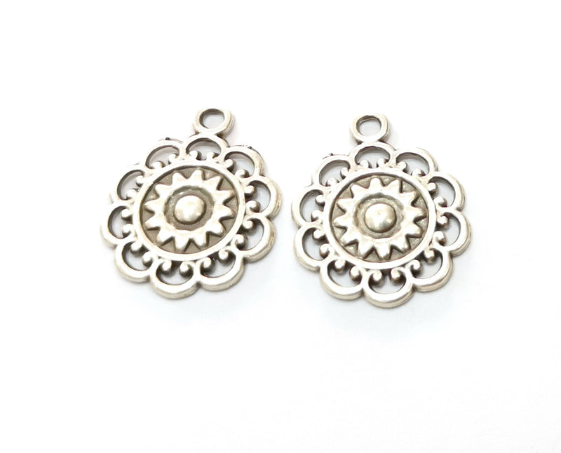 5 Silver Sun Charms Antique Silver Plated Charms (25x20mm) G19135