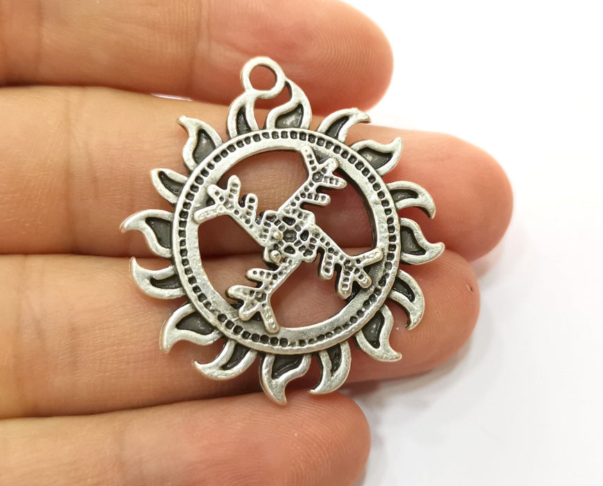 2 Sun Charms Antique Silver Plated Charms (41x36mm)  G19140