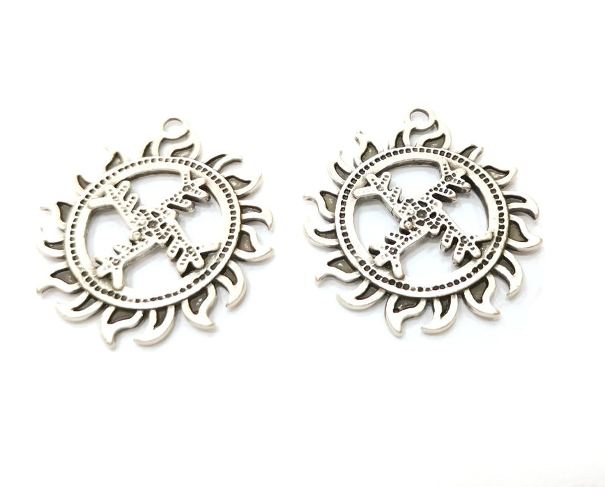 2 Sun Charms Antique Silver Plated Charms (41x36mm)  G19140