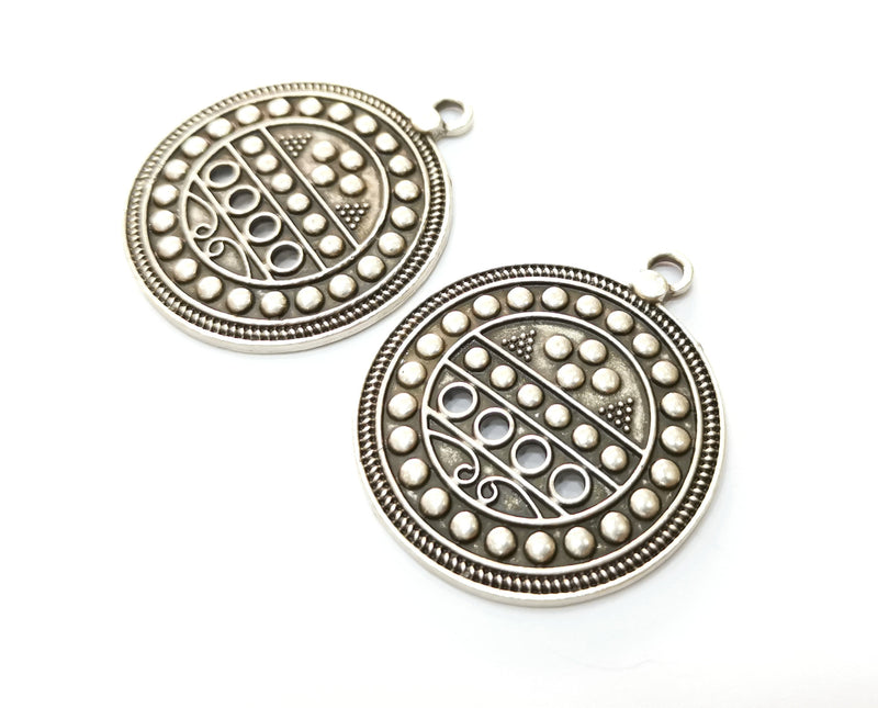2 Silver Charms Antique Silver Plated Charms (46x39mm)  G19141