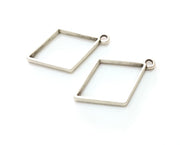 4 Silver Diamond Bezel Charms Antique Silver Plated Charms (38x24mm) G19144