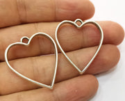 2 Heart Bezel Charms Antique Silver Plated Charms (33x29mm) G19146