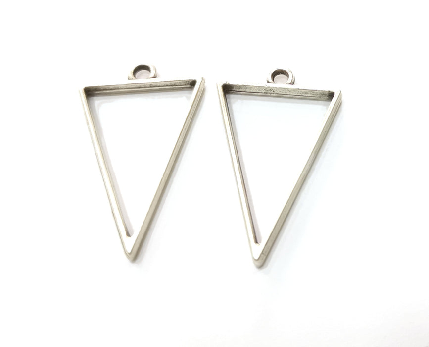2 Triangle Bezel Charms Antique Silver Plated Charms (38x24mm) G19148
