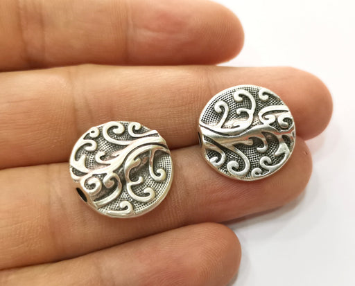 2 Silver Branch Beads ( Double Sided ) Antique Silver Plated Charms (20mm) G19149