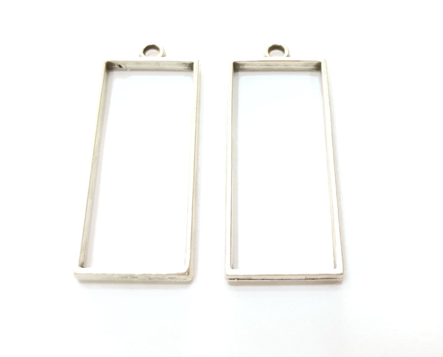 2 Rectangle Bezel Charms Antique Silver Plated Charms (47x19mm) G19151
