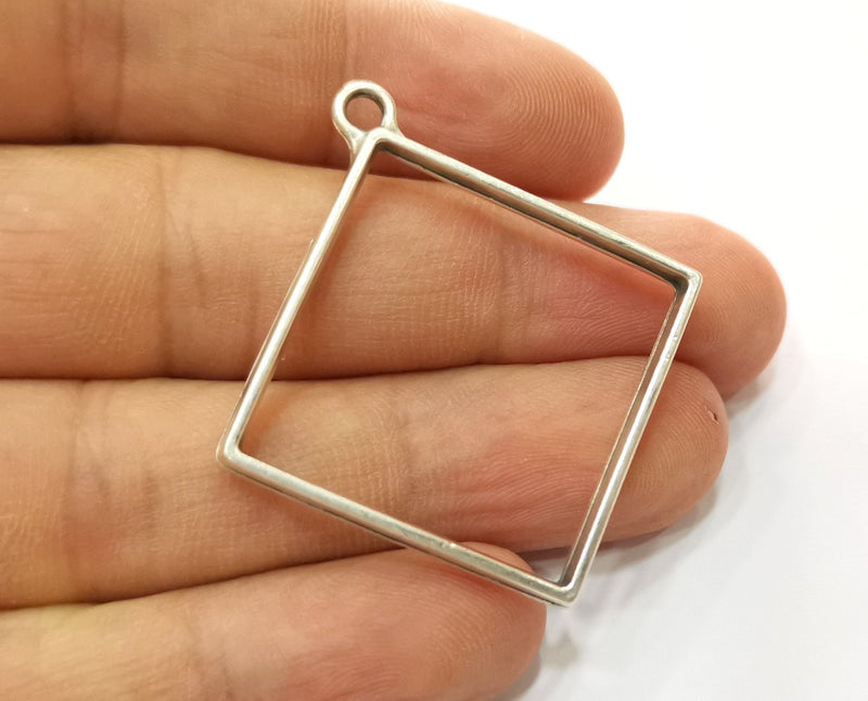 2 Square Bezel Charms Antique Silver Plated Charms (47x43mm) G19153