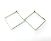 2 Square Bezel Charms Antique Silver Plated Charms (47x43mm) G19153