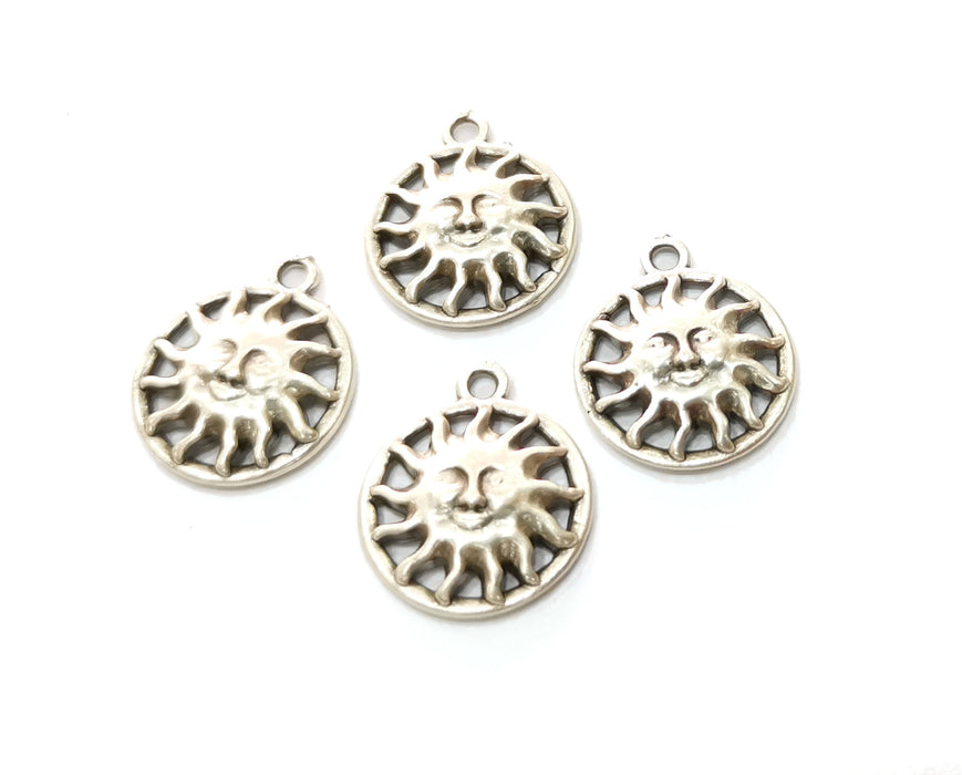 6 Silver Sun Charms Antique Silver Plated Charms (19x16mm)  G19154