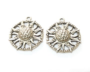 2 Silver Sun Charms Antique Silver Plated Charms (36x31mm)  G19155