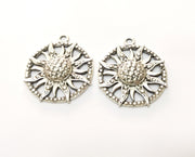 2 Silver Sun Charms Antique Silver Plated Charms (36x31mm)  G19155