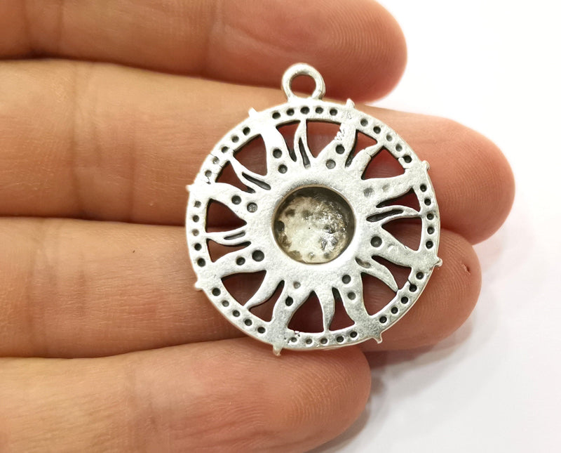 2 Silver Sun Charms Antique Silver Plated Charms (36x31mm)  G19155