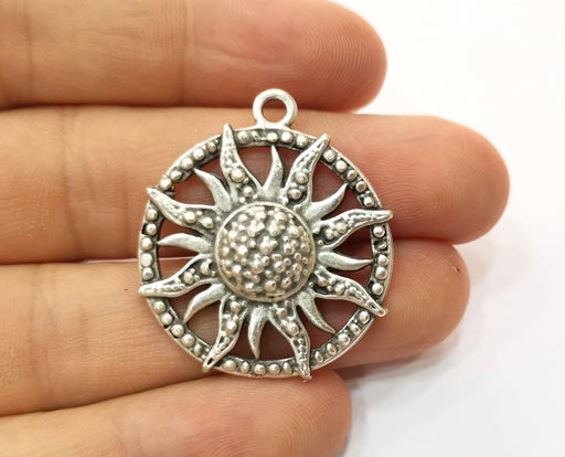 2 Silver Sun Charms Antique Silver Plated Charms (36x31mm)  G19155