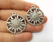 2 Silver Sun Charms Antique Silver Plated Charms (36x31mm)  G19155