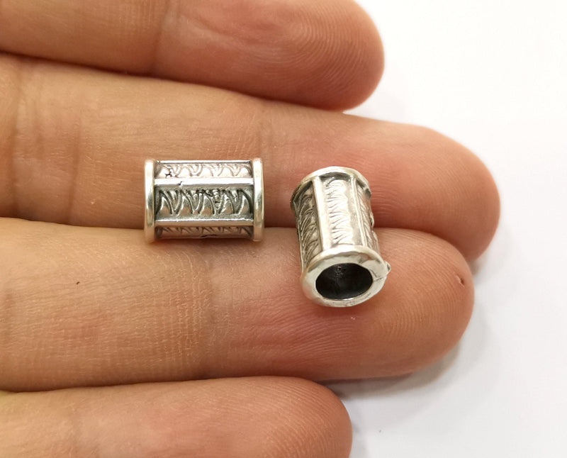 10 Silver Tube Beads Antique Silver Plated Beads (13x8mm)  G19156