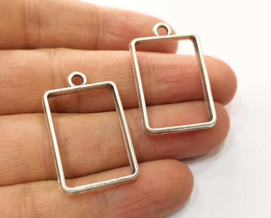 4 Rectangle Bezel Charms Antique Silver Plated Charms (33x20mm) G19157