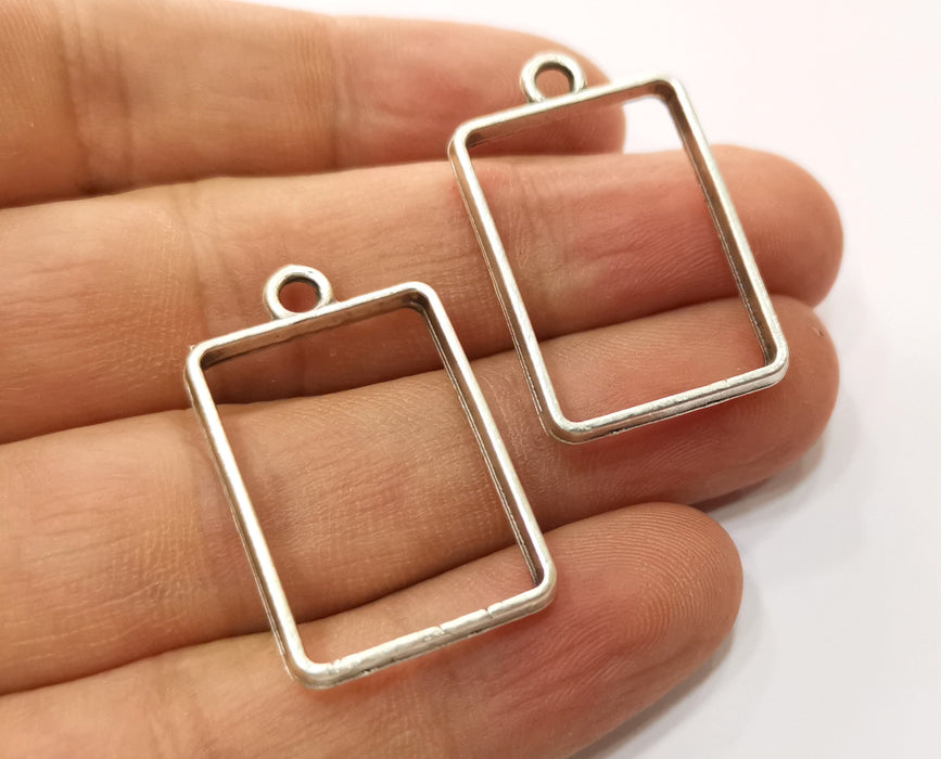 4 Rectangle Bezel Charms Antique Silver Plated Charms (33x20mm) G19157