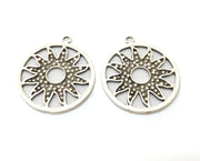 2 Silver Sun Charms Antique Silver Plated Charms (36x32mm)  G19158