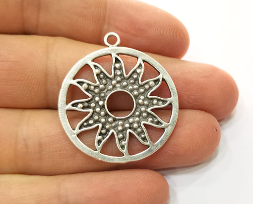 2 Silver Sun Charms Antique Silver Plated Charms (36x32mm)  G19158