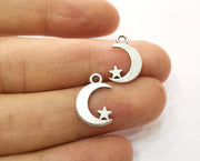20 Silver Crescent Star Charms Antique Silver Plated Charms (17x11mm)  G19162