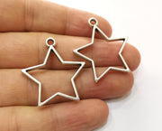 4 Star Bezel Charms Antique Silver Plated Charms (33x31mm) G19163