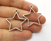 4 Star Bezel Charms Antique Silver Plated Charms (33x31mm) G19163