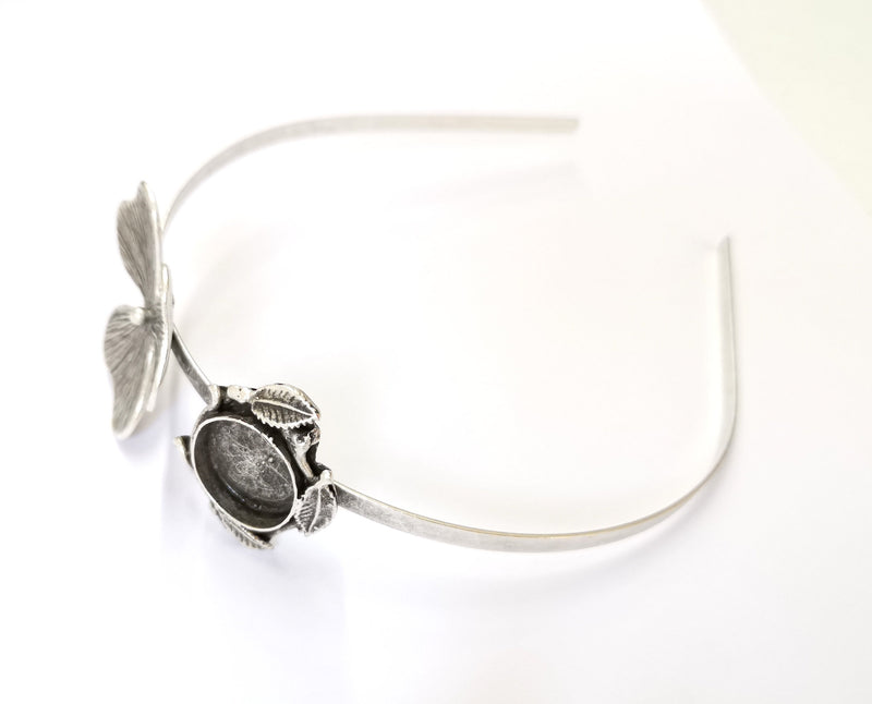 Flower Leaf Crown Headband Base Blanks Circlet Settings Antique Silver Plated Brass Adjustable (20mm Bezel Size)  G19575