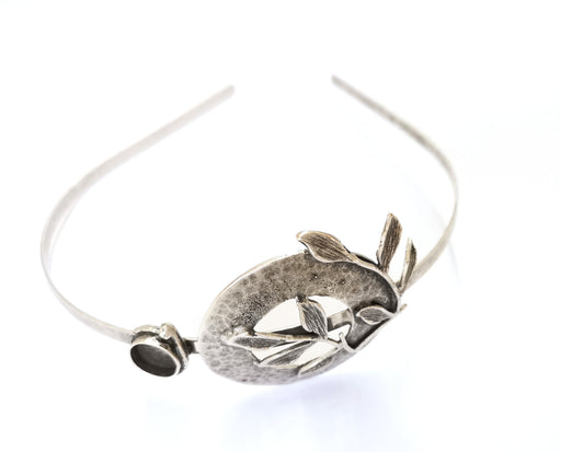 Leaf Crown Headband Base Blanks Circlet Settings Antique Silver Plated Brass Adjustable (11mm Bezel Size)  G19576