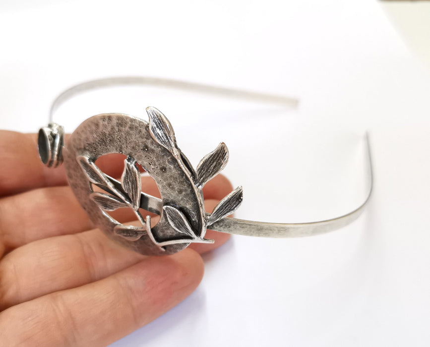 Leaf Crown Headband Base Blanks Circlet Settings Antique Silver Plated Brass Adjustable (11mm Bezel Size)  G19576