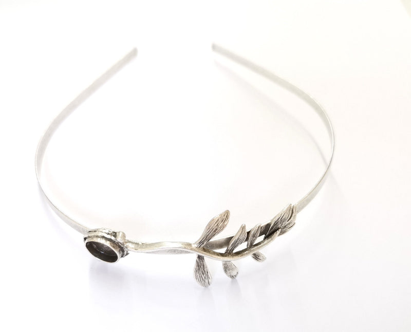 Branch Leaves Crown Headband Base Blanks Circlet Settings Antique Silver Plated Brass Adjustable (10mm Bezel Size)  G19578