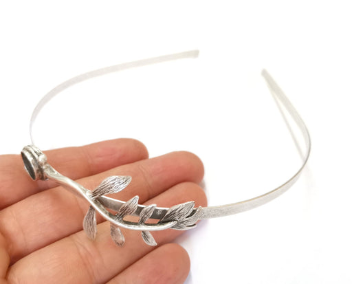 Branch Leaves Crown Headband Base Blanks Circlet Settings Antique Silver Plated Brass Adjustable (10mm Bezel Size)  G19578