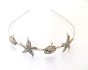 Starfish and Seashell Crown Headband Base Blanks Circlet Settings Antique Silver Plated Brass Adjustable  G19579