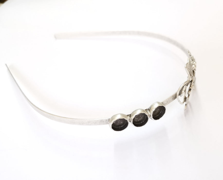 Leaf Crown Headband Base Blanks Circlet Settings Antique Silver Plated Brass Adjustable (9mm Bezel Size)  G19580