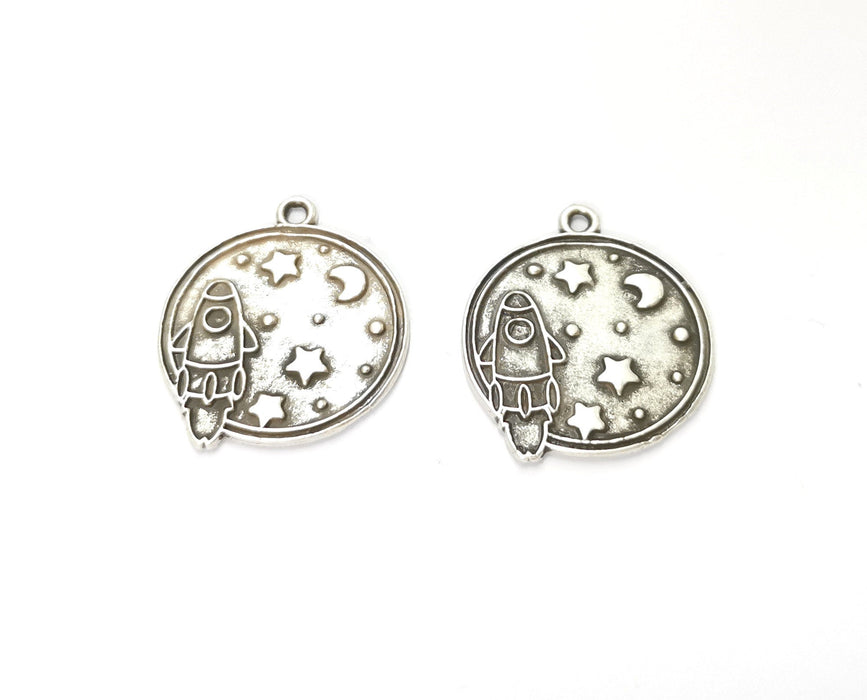 4 Space Charms Antique Silver Plated Charms (29x24mm) G19582