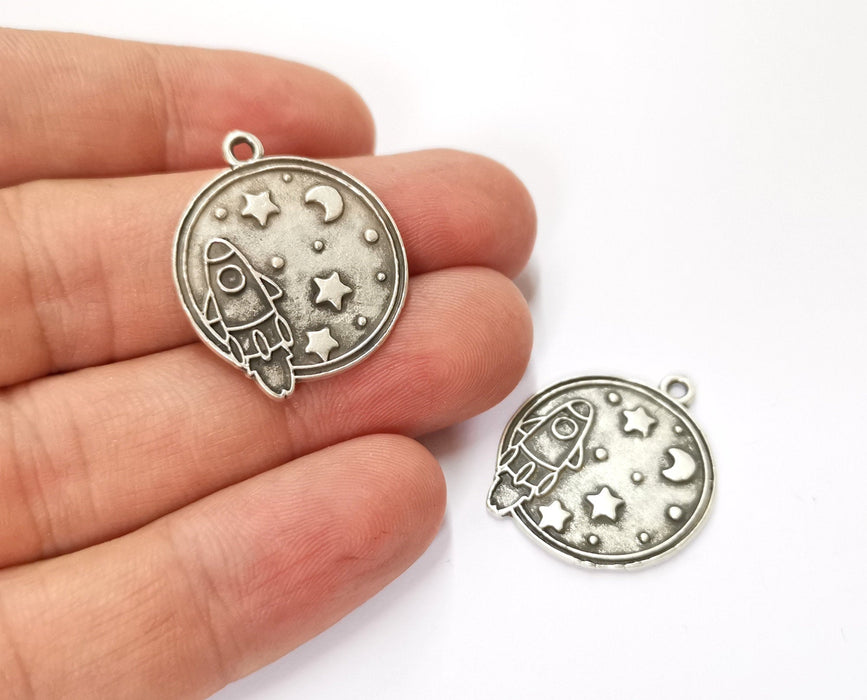 4 Space Charms Antique Silver Plated Charms (29x24mm) G19582