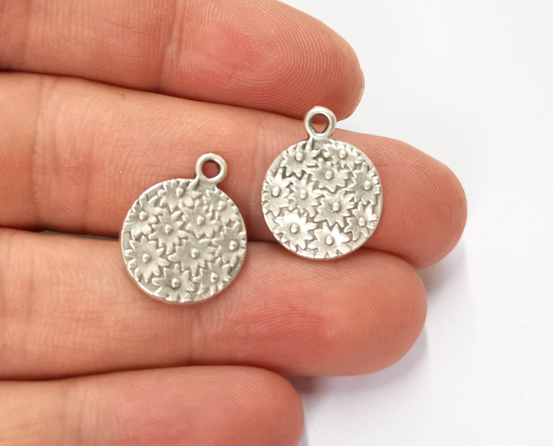 6 Flower Charms Antique Silver Plated Charms (20x16mm) G19584