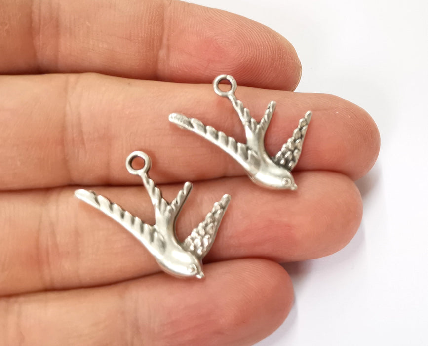 5 Bird Charms Antique Silver Plated Charms (26x16mm)  G19586