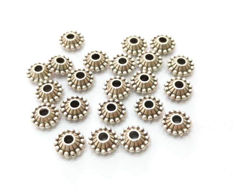 10 Silver Rondelle Beads Antique Silver Plated Beads (10mm)  G19171