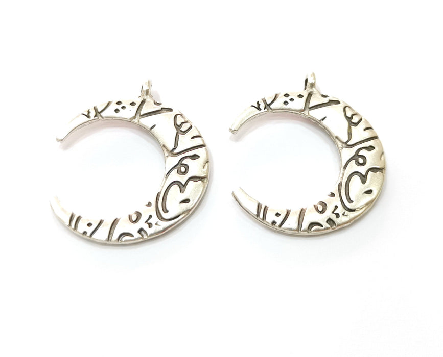 2 Silver Crescent Charms Antique Silver Plated Charms (37x31mm) G19172